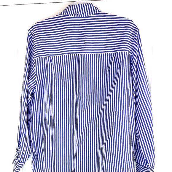 Melrose Silk Studio 100% Silk Blue White Stripe Blouse – PM – Button Front – Pet - Picture 7 of 11